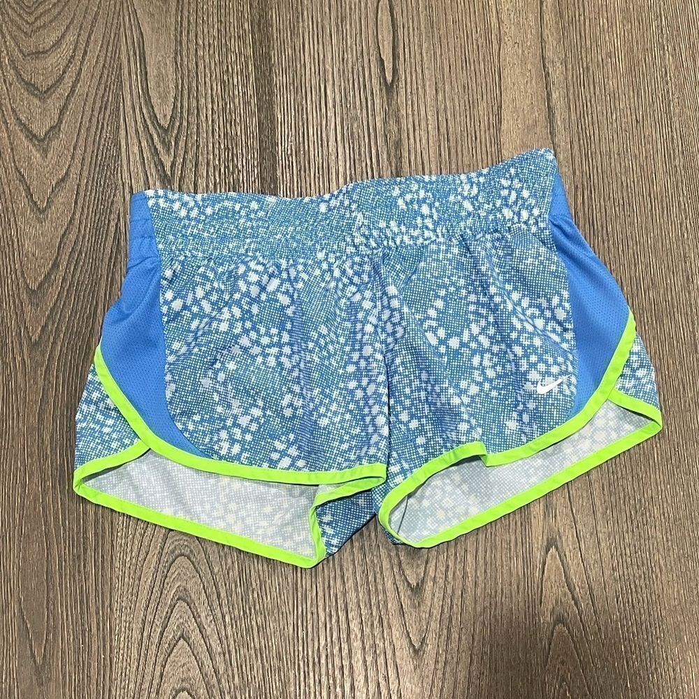 Nike Womens Blue Lace Print Green Elastic Waist Dri-FIT Track Shorts Size XS